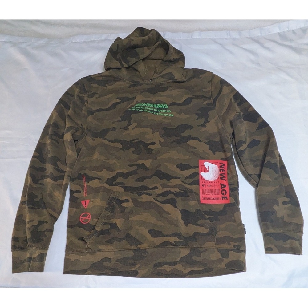 Brooklyn Cloth Hoodie‎ Mens Large Green Camo Error 404 New Age Graphic Fleece